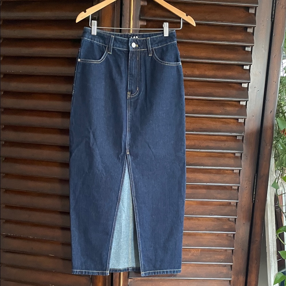 NWT Grey Lab Dark Blue Denim Long Skirt with Front Slit Size 8